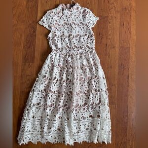 New lace high neck skater dress white and tan size s-m